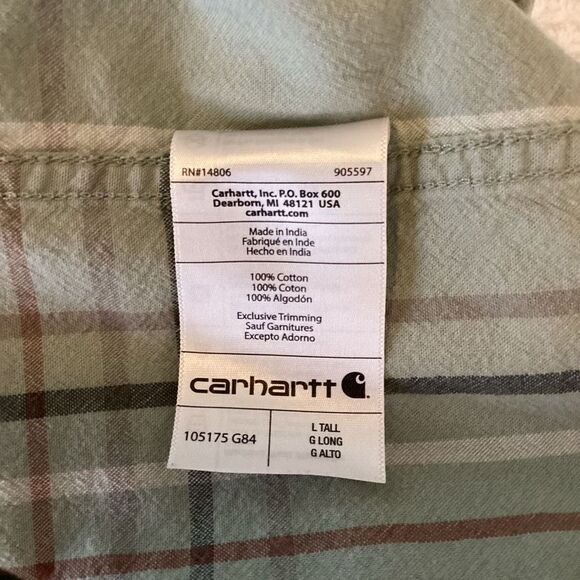 Mens Carhartt Loose Fit Plaid‎ Short Sleeved Top Large Tall - Picture 5 of 8